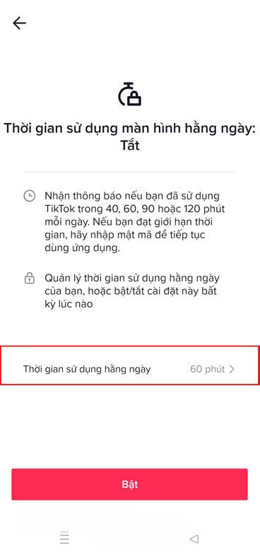 Nhấn vào mục Thời gian sử dụng hằng ngày