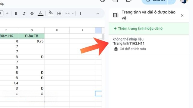 Chọn vào vùng hoặc trang tính đang được bảo vệ