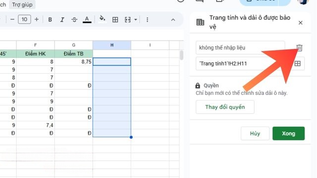 Click chuột vào biểu tượng thùng rác