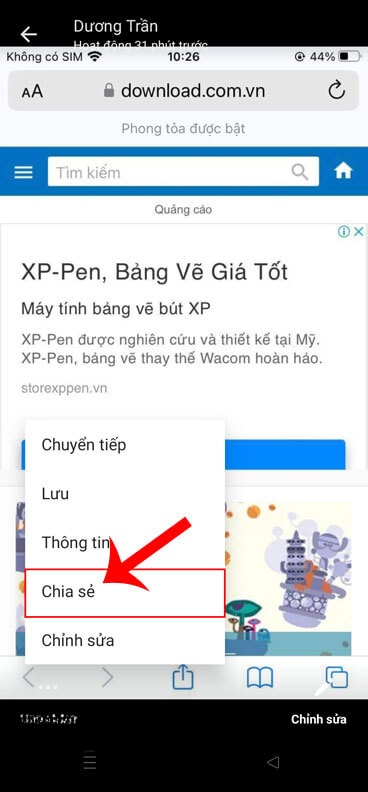 Nhấn vào mục Chia sẻ