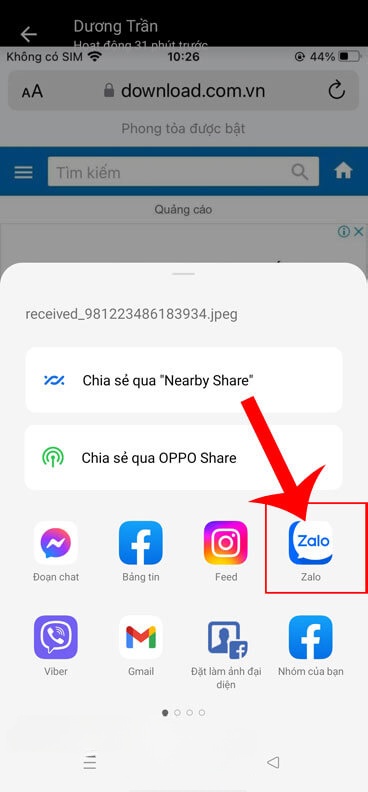Chạm vào logo ứng dụng Zalo