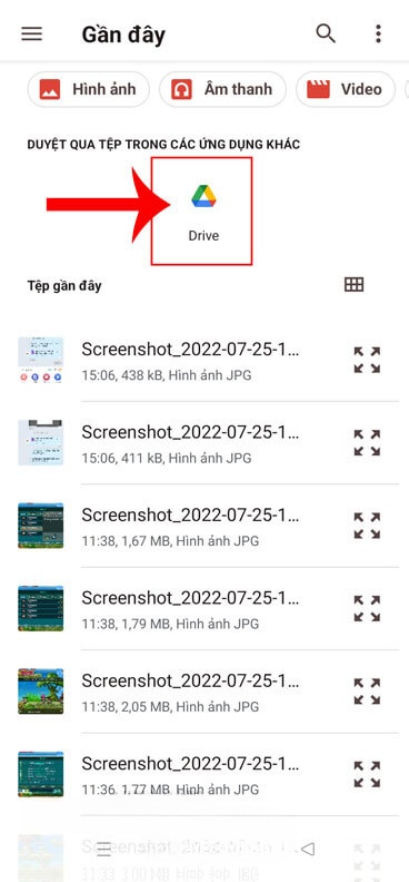 Chạm vào biểu tượng Google Drive