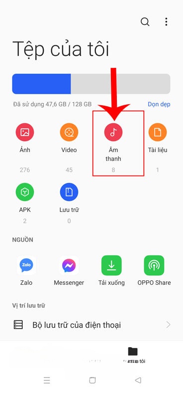 Nhấn vào mục Âm thanh