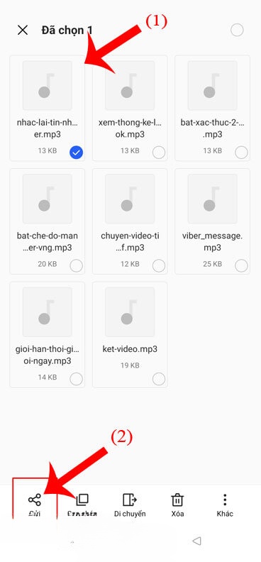 Chọn file bài hát > Chạm vào mục Gửi