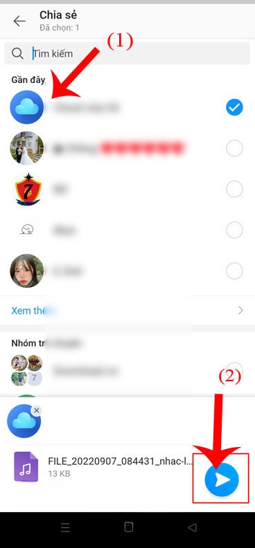 Chọn người bạn Zalo muốn gửi 