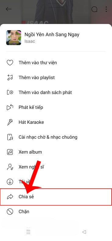 Nhấn vào mục Chia sẻ
