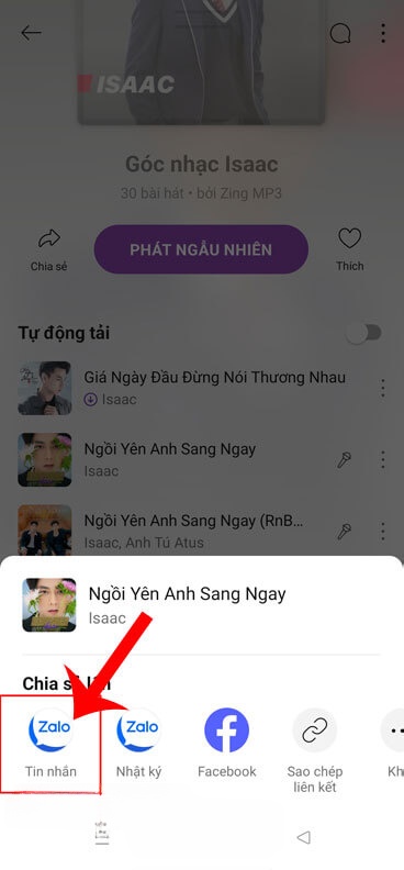 Nhấn vào Tin nhắn Zalo
