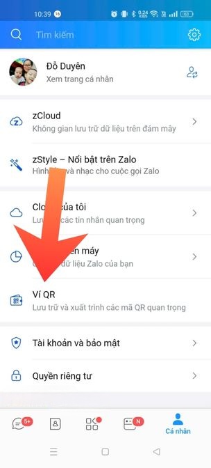 Ấn vào mục Ví QR