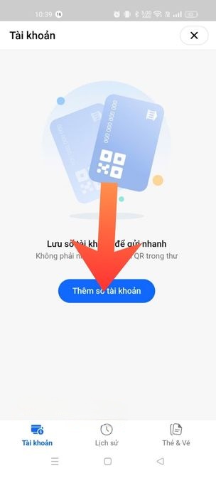 Chạm vào nút Thêm số tài khoản