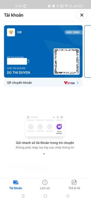Đã tên số tài khoản vào Ví QR