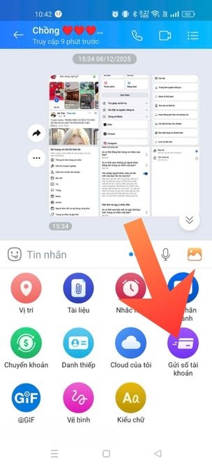 Nhấn vào mục Gửi số tài khoản