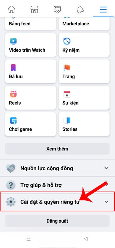 Nhấn vào mục Cài đặt và quyền riêng tư
