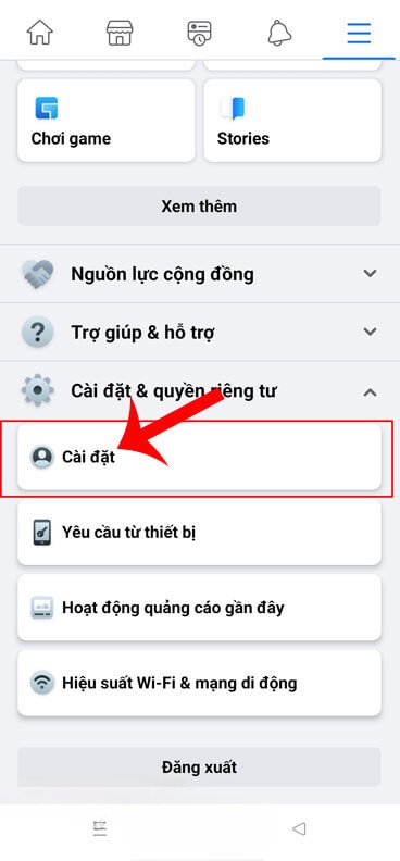 Chạm vào mục Lối tắt