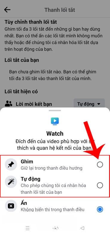 Chọn mục Ghim hoặc Tự động