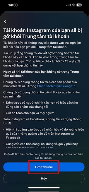 huy lien ket Instagram voi Facebook dien thoai 7*438287