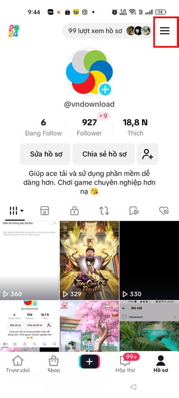 Ấn vào biểu tượng ba dấu gạch ngang