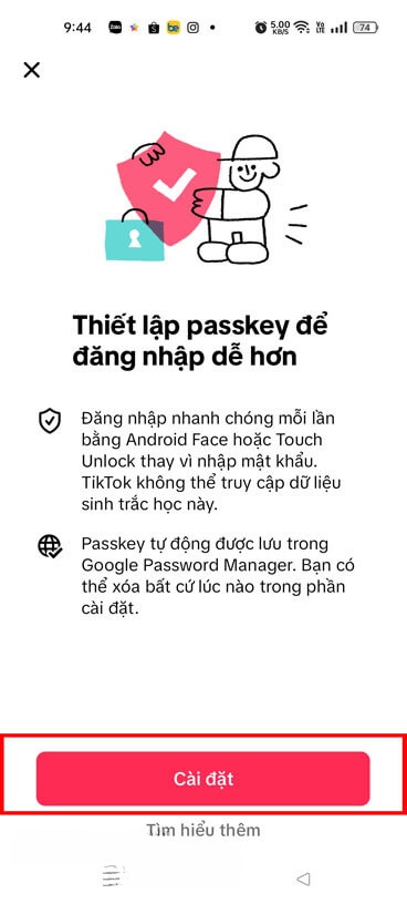 Nhấn vào mục Cài đặt
