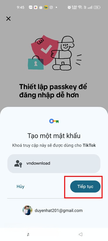 Nhấn vào mục Tiếp tục
