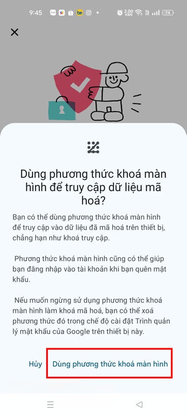 Ân vào nút Dùng phương thức khóa màn hình