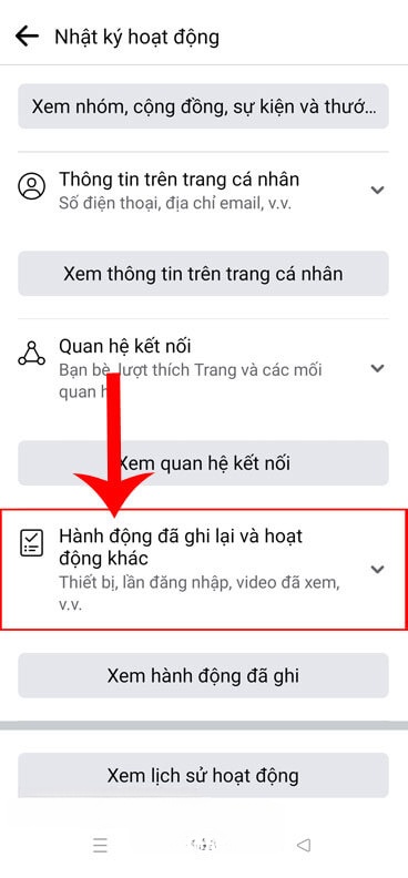 Chạm vào mục Hoạt động đã ghi lại và hoạt động khác