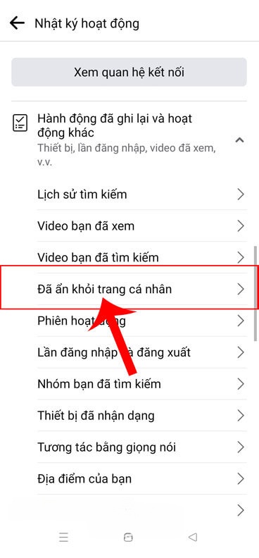 Ấn vào mục Đã ẩn khỏi trang cá nhân