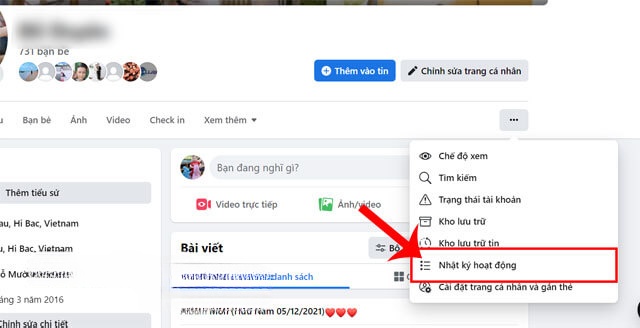 Nhấp chuột vào mục Nhật ký hoạt động