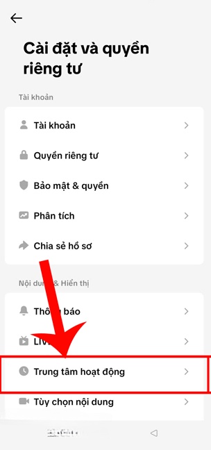 Ấn vào mục Trung tâm hoạt động