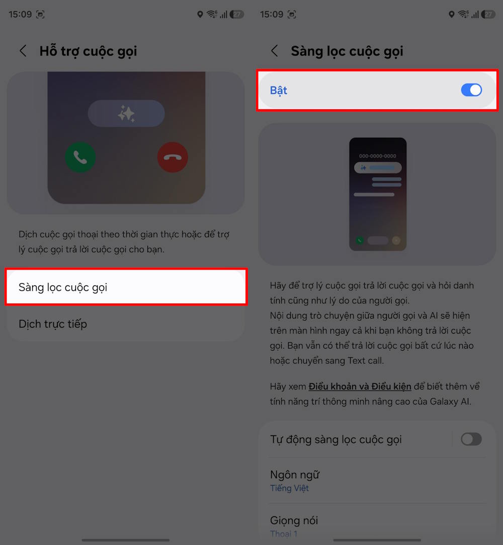 Sàng lọc cuộc gọi Galaxy AI