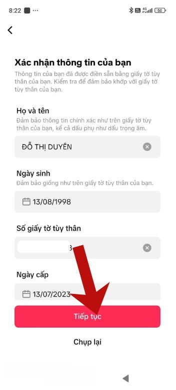 Nhấn vào nút Tiếp tục