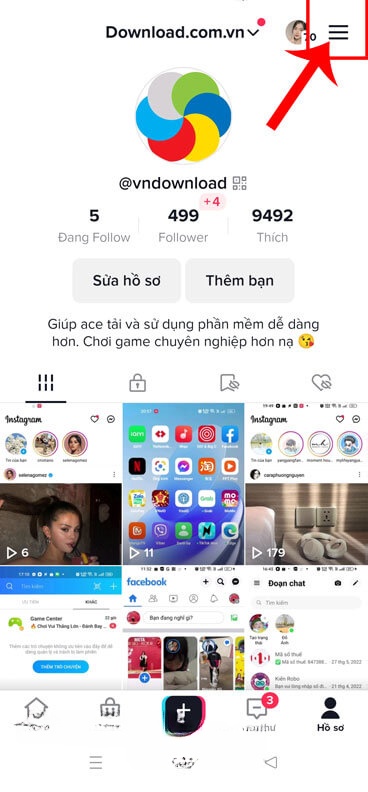 Chạm vào biểu tượng ba dấu gạch ngang.