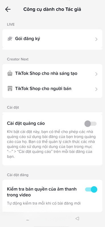 Đã bật Kiểm tra bản quyền của âm thanh trong video