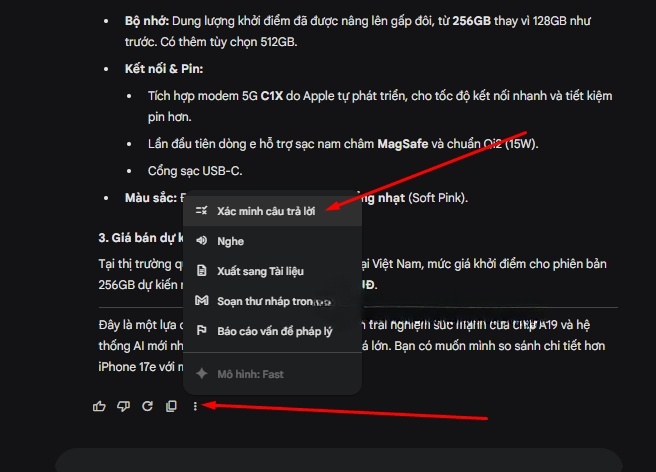 kiểm tra câu trả lời gemini