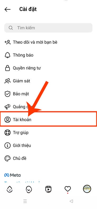 Ấn vào mục Tài khoản.