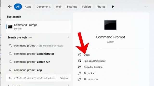 Tìm kiếm và mở công cụ Command Prompt