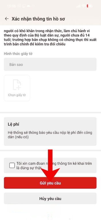 Nhấn vào nút Gửi yêu cầu