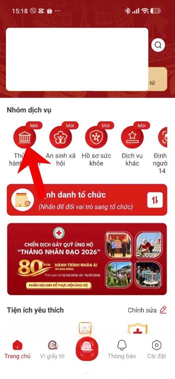 Ấn vào mục Thủ tục hành chính