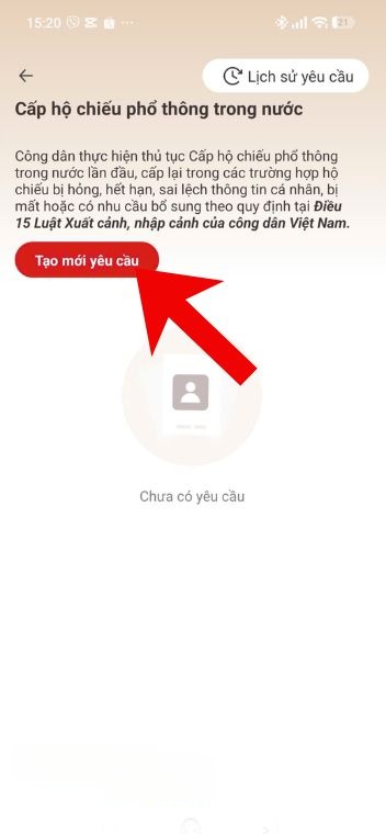 Nhấn vào nút Tạo mới yêu cầu
