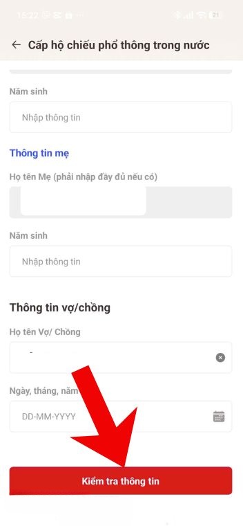 Nhấn vào mục Kiểm tra thông tin
