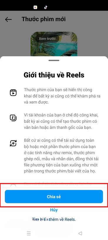Nhấn vào nút Chia sẻ