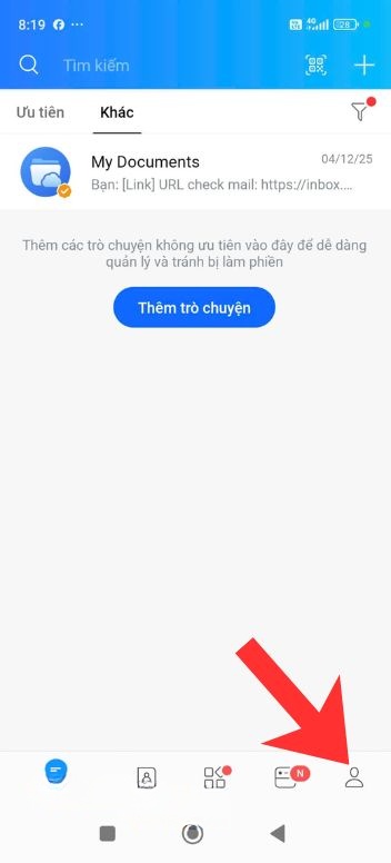 Nhấn vào biểu tượng tài khoản