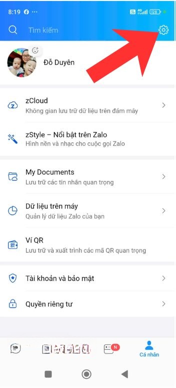 Ấn vào biểu tượng cài đặt