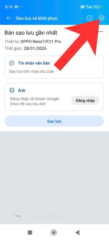 Nhấn vào biểu tượng cài đặt