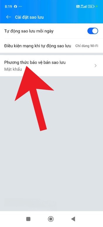 Ấn vào mục Phương thức bảo vệ bản sao lưu
