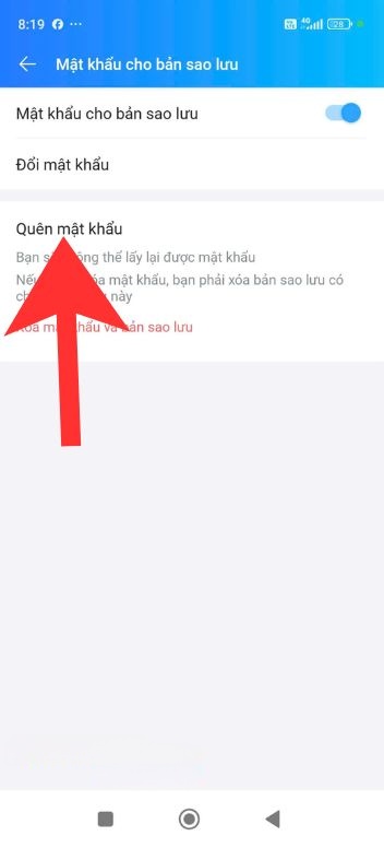 Chạm vào mục Quên mật khẩu