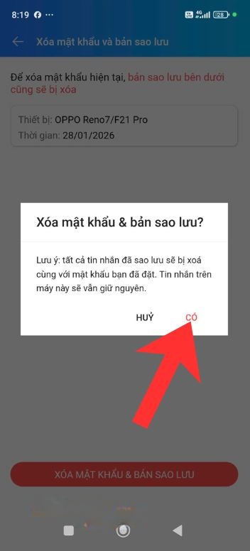 Ấn vào nút Có