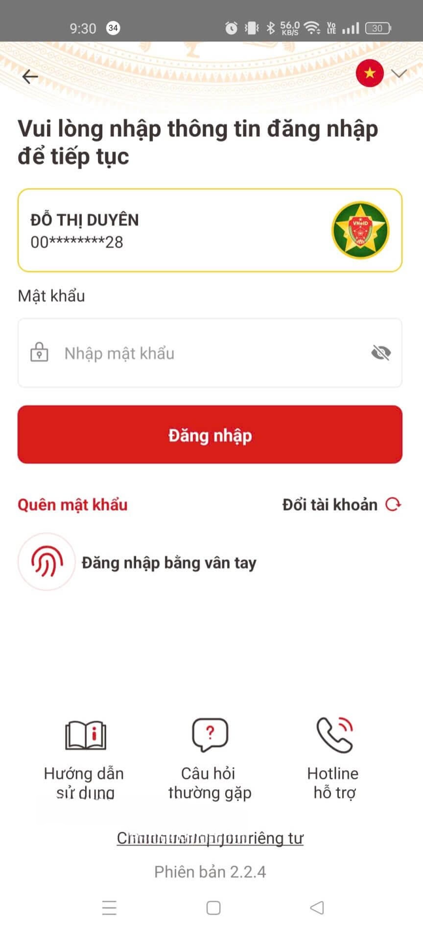 Đăng nhập tài khoản VNeID