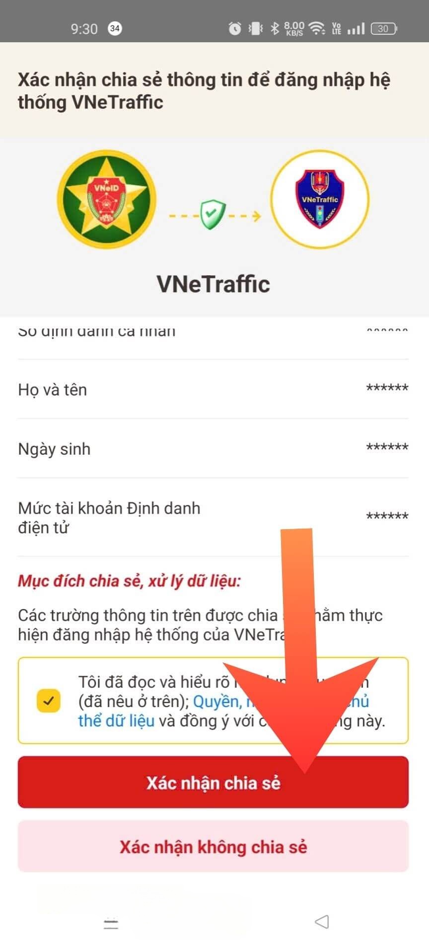 Ấn vào nút Xác nhận chi sẻ