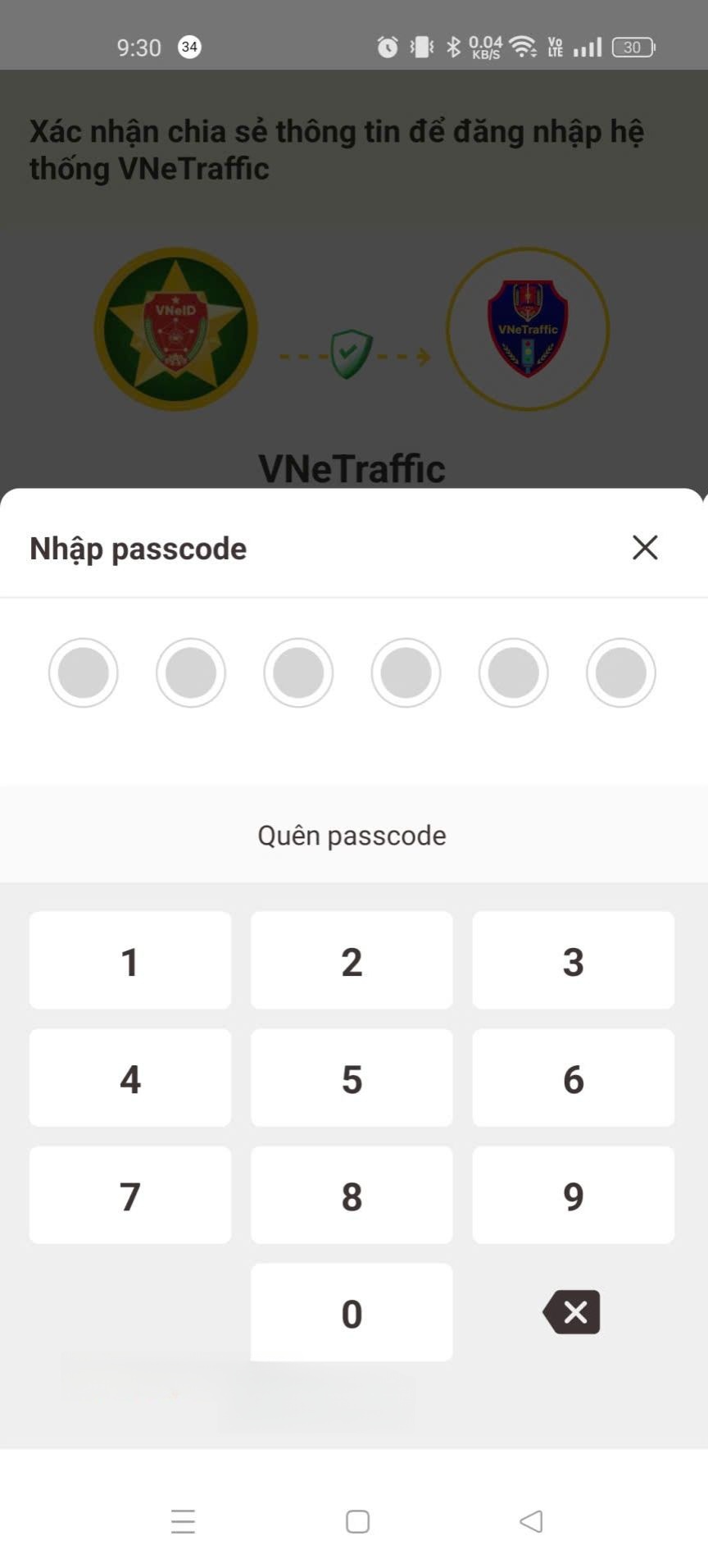 Nhập mật khẩu xác thực tài khoản VNeID