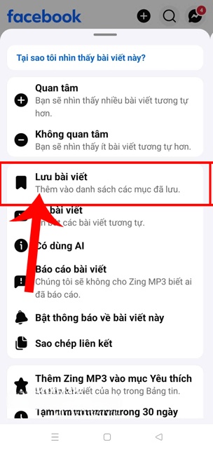Ấn vào mục Lưu bài viết