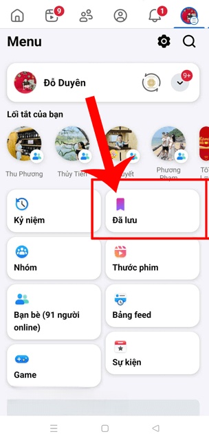 Nhấn vào mục Đã lưu